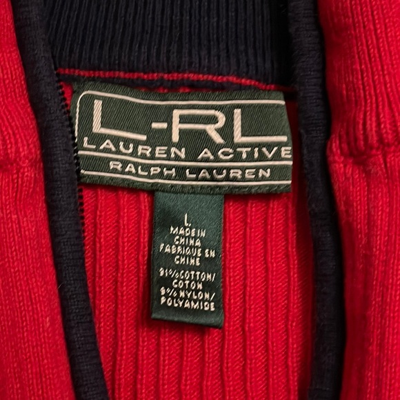 LAUREN ACTIVE-RALPH LAUREN Red-Navy Striped Long Sleeve Half-Zip Sweater Sz L - Picture 4 of 4